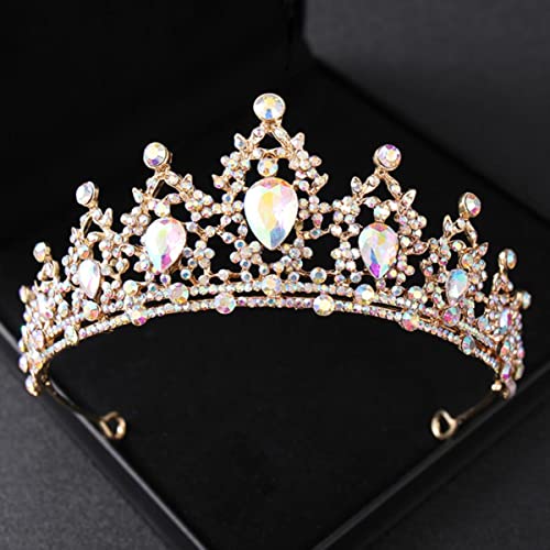 ESCATIC Hochzeit Haar Tiara Kristall Braut Tiara Krone Silber Farbe Diadem Schleier Diademe Hochzeit Haarschmuck Kopfschmuck Kopfschmuck-Gold von ESCATIC