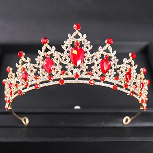 ESCATIC Hochzeit Haar Tiara Kristall Braut Tiara Krone Silber Farbe Diadem Schleier Diademe Hochzeit Haarschmuck Kopfschmuck Kopfschmuck-Rot von ESCATIC