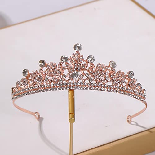 ESCATIC Vintage Krone Tiara Hochzeit Kristall Strass Krone und Diademe Braut Haarschmuck Hochzeit Haarschmuck-Roségold von ESCATIC