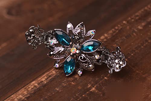 Mode Frauen Kristall Blume Strass Haarnadeln Clip Haarspange Rhombus Haarschmuck-Himmelblau von ESCATIC