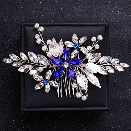 Silber Farbe Blume Perle Kristall Hochzeit Haarkamm Haarnadel Stirnband für Braut Frauen Hochzeit Haarschmuck Schmuck Tiara Geschenk-Silber von ESCATIC