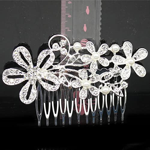 Trendy Braut Haarschmuck Silber Farbe Strass Kristall Bräute Tiara Perle Manuelle Haarkämme Frauen Haarschmuck-9 von ESCATIC