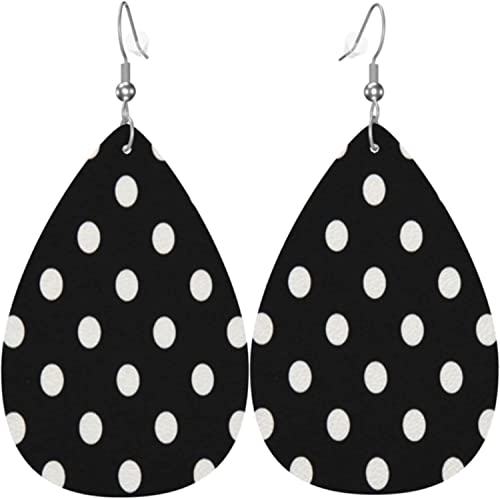 Weiß-schwarz gepunktete Leder-Ohrringe für Damen, Tropfen-Ohrringe, metallische Tropfen-Ohrringe von ESCATIC