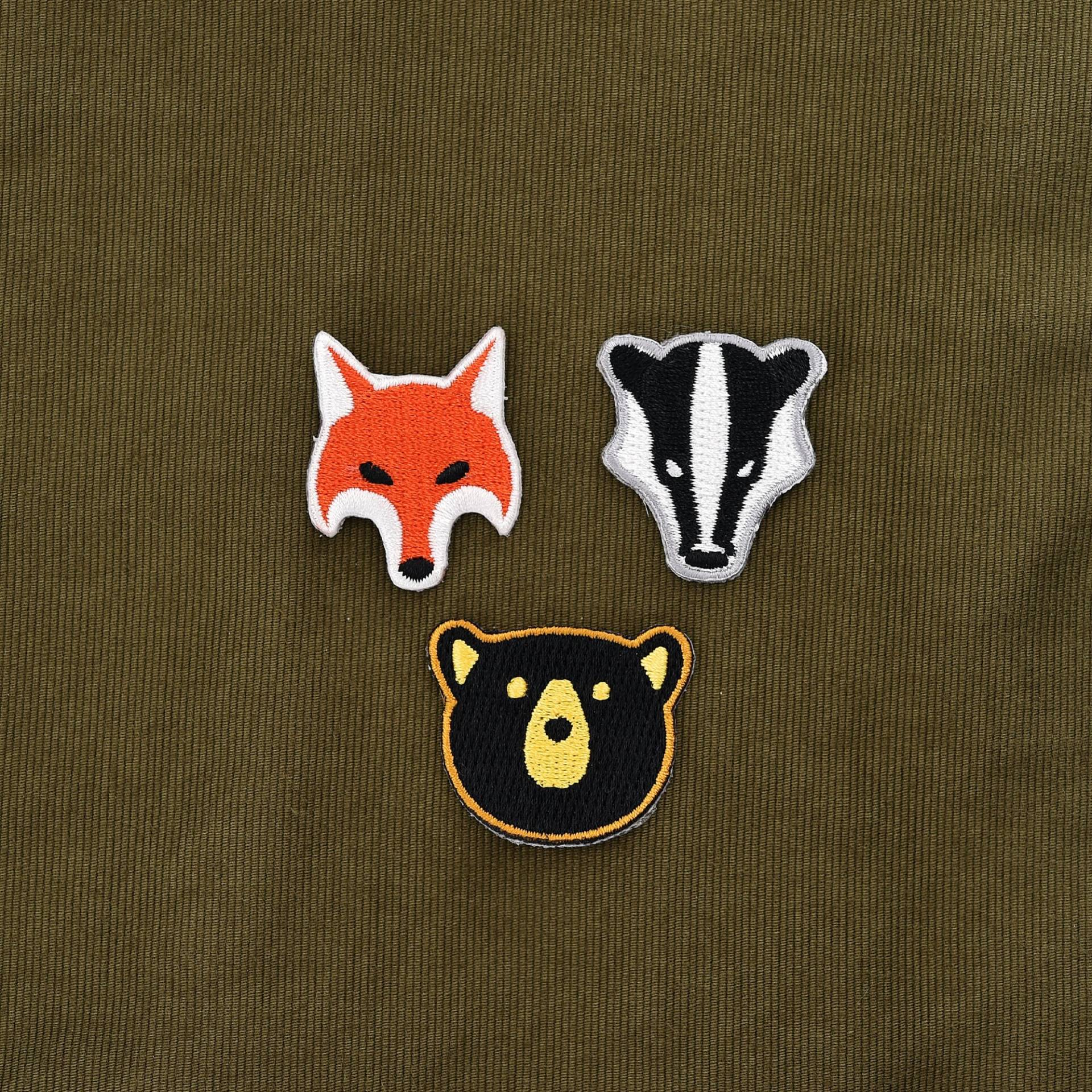 Bär, Fuchs Und Dachs Small Patch-Set Zum Aufbügeln - Aufnäher, Abzeichen, Stickbild, Bügelbild, Wildtier, Schwarzbär, Tiere, Grizzly von ESCAshop
