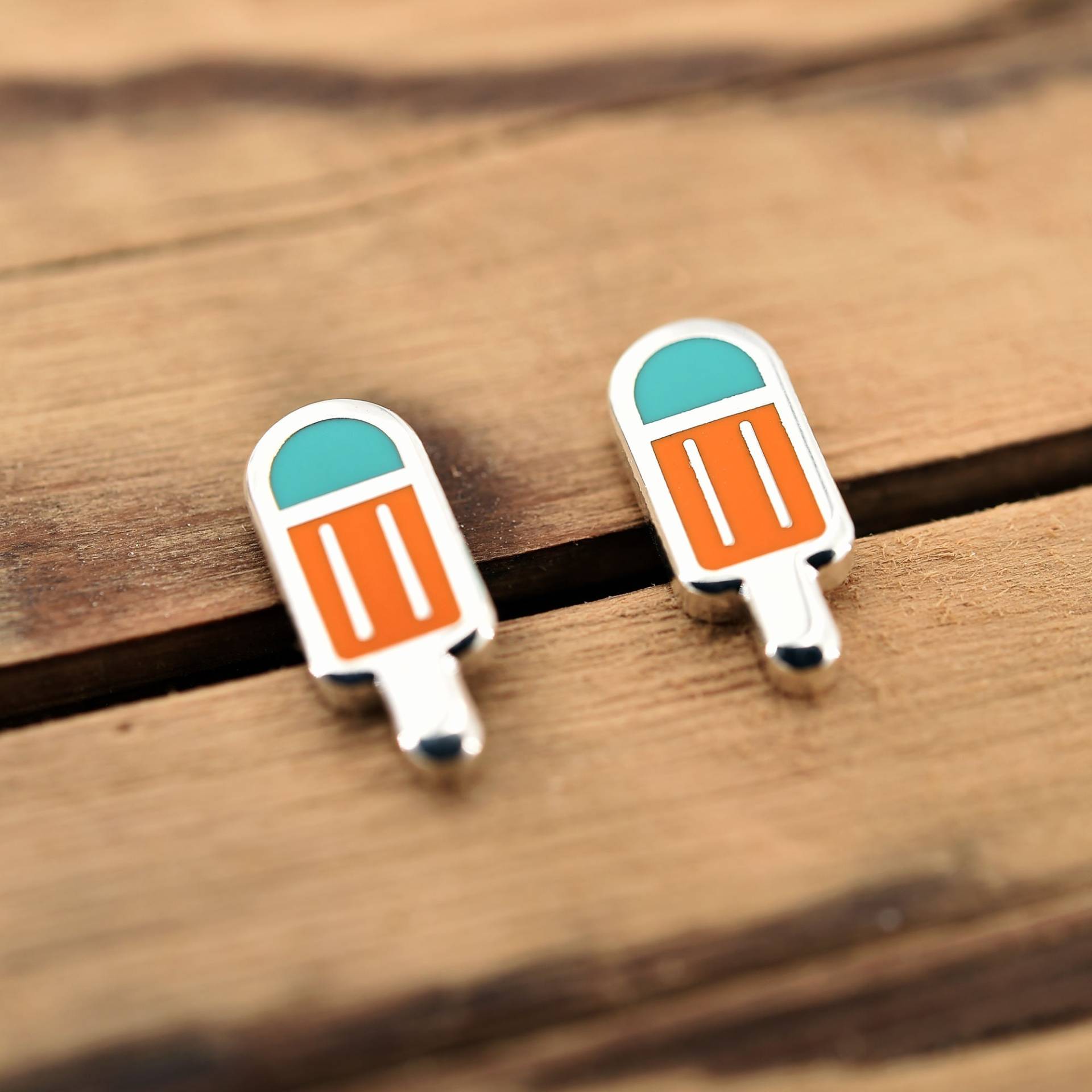 Eis Ohrstecker Orange/Türkis - Emaille Ohrringe von ESCAshop