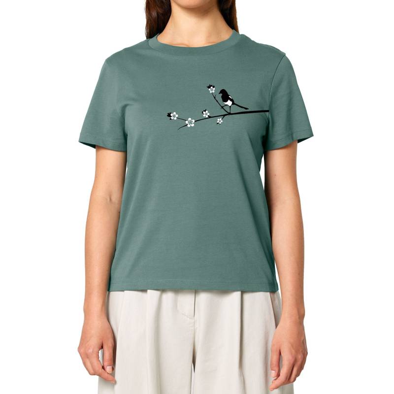 Elster Damen T-Shirt Aus Biobaumwolle - Handbedruckt in Wien von ESCAshop