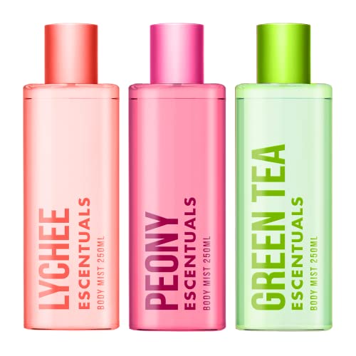 Escentuals Damen Fruity Flowering Tea Körpernebel, Lychee, Peony and Green Tea bodyspray Gemischte Duftbündel 250ml (3er-Pack) von ESCENTUALS