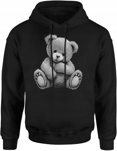 ESCOBART Pullover Herren Hoodie - Kapuzenpullover Kleidung Schwarz - Lustig Coole Vintage Hoodie Bedrucken Lassen - Lustiger Sweatshirt Spruch Hoody mit Kapuze Sprüchen Motiv Teddybär von ESCOBART