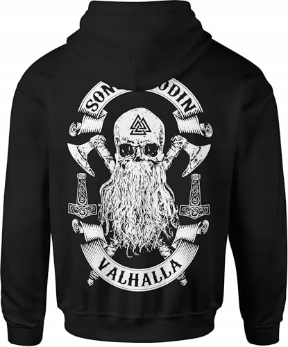 ESCOBART Pullover Herren Hoodie - Kapuzenpullover Kleidung Schwarz - Lustig Coole Vintage Hoodie Bedrucken Lassen - Lustiger Sweatshirt Spruch Hoody mit Kapuze Sprüchen Motiv Viking Valhalla Wiking von ESCOBART
