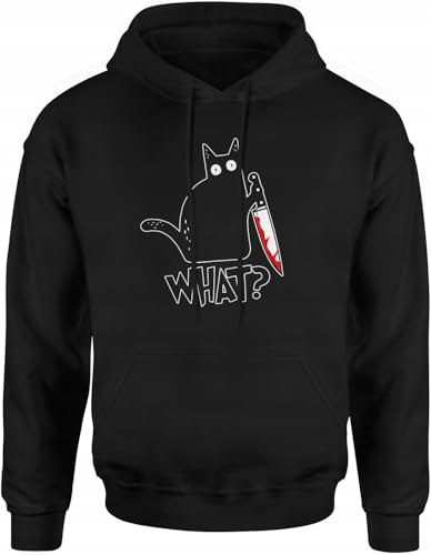 ESCOBART Pullover Herren Hoodie - Kapuzenpullover Kleidung Schwarz - Lustig Coole Vintage Hoodie Bedrucken Lassen - Lustiger Sweatshirt Spruch Hoody mit Kapuze Sprüchen Motiv What Killer Katze von ESCOBART