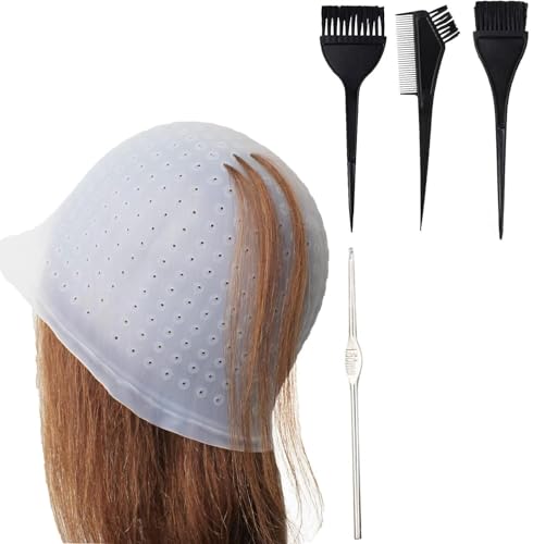 Silicone Highlight Cap Kit Includes Coloring Brushes & Needle, Professional Frosting Cap for Salon Hairdressing Women & Girls von ESESE