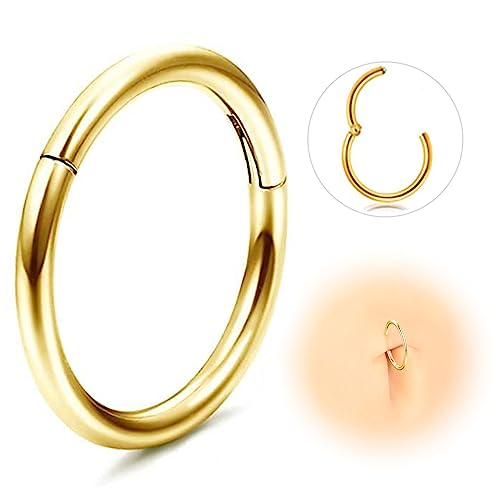 ESHIONER 14G Clicker Bauchnabelring für Damen Titan Bauch Barbell Piercing Gold Reverse Curved Nabel Barbell Hypoallergener Körperschmuck von ESHIONER