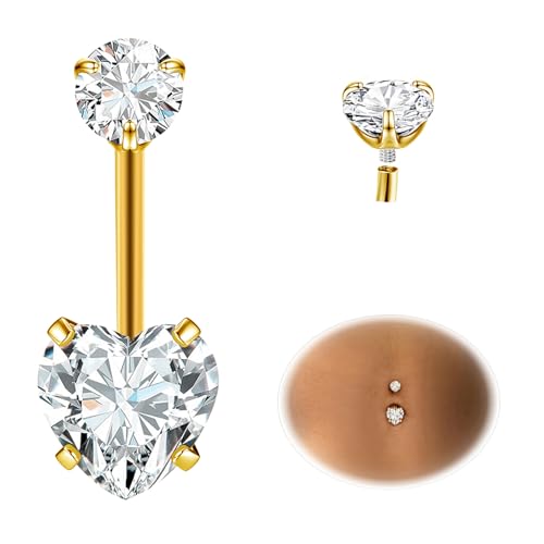 ESHIONER G23 Titan Bauchnabelpiercing Gold Bauchpiercing 14G 12MM Stablänge Belly Piercing Kurzer Stab Langer Stab Rot Herz Kugeln Bauchnabel Piercing Schmuck damen von ESHIONER