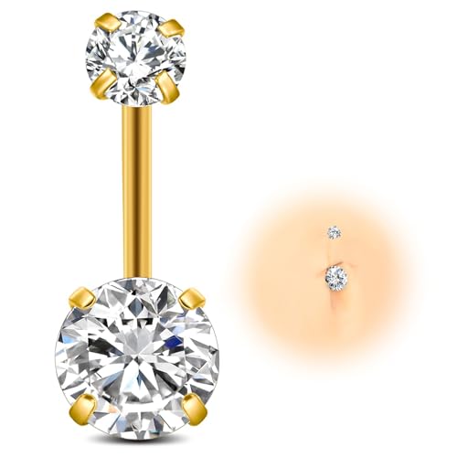 ESHIONER G23 Titan Bauchnabelpiercing Gold Bauchpiercing Stablänge Bauchnabel Piercing Belly Piercing Kurzer Stab Langer Stab Rot Rosa Blau Lila Bunt Bauchnabel Schmuck damen 14G 12MM von ESHIONER