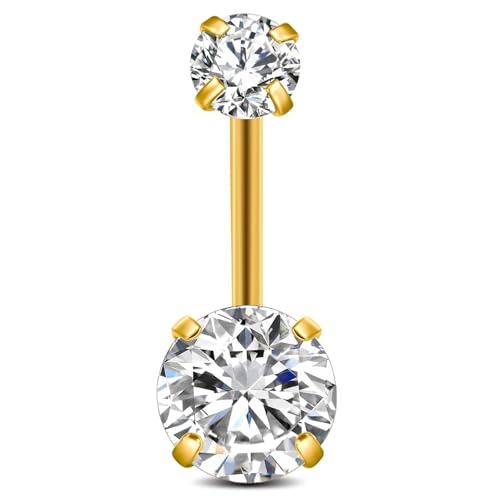ESHIONER G23 Titan Bauchnabelpiercing Gold Silber Bauchpiercing Stablänge Bauchnabel Piercing Belly Piercing Bauchnabel Schmuck damen 14G 10MM von ESHIONER