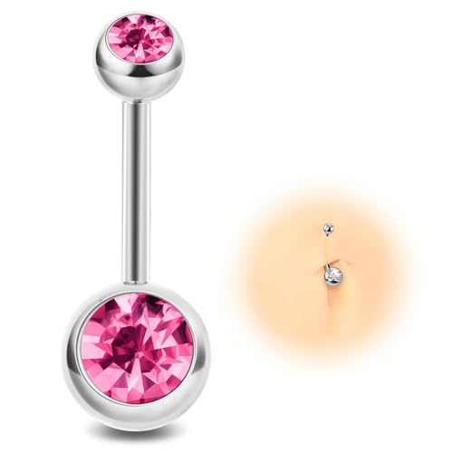ESHIONER G23 Titan Bauchnabelpiercing Silber Bauchpiercing 14G 10MM Stablänge Belly Piercing Kurzer Stab Langer Stab Rot Rosa Kugeln Bauchnabel Piercing Schmuck damen von ESHIONER