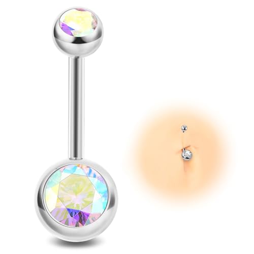 ESHIONER G23 Titan Bauchnabelpiercing Silber Bauchpiercing 14G 12MM Stablänge Belly Piercing Kurzer Stab Langer Stab Bunt Kugeln Bauchnabel Piercing Schmuck damen von ESHIONER