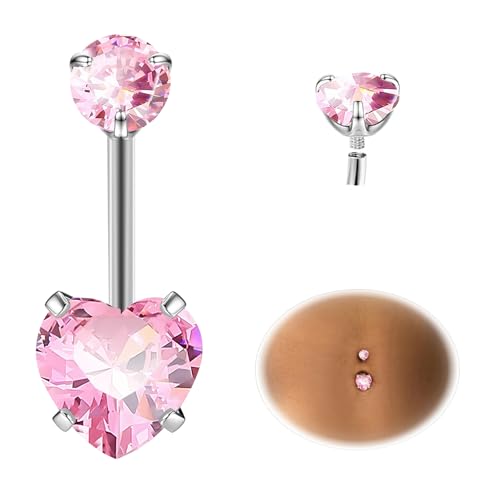 ESHIONER G23 Titan Bauchnabelpiercing Silber Bauchpiercing 14G 12MM Stablänge Belly Piercing Kurzer Stab Langer Stab Rot Herz Rosa Kugeln Bauchnabel Piercing Schmuck damen von ESHIONER