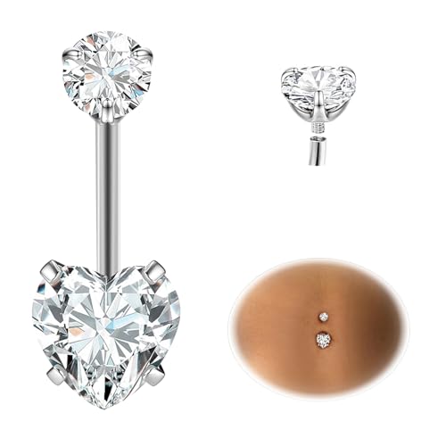 ESHIONER G23 Titan Bauchnabelpiercing Silber Bauchpiercing 14G 14MM Stablänge Belly Piercing Kurzer Stab Langer Stab Rot Herz Kugeln Bauchnabel Piercing Schmuck damen von ESHIONER