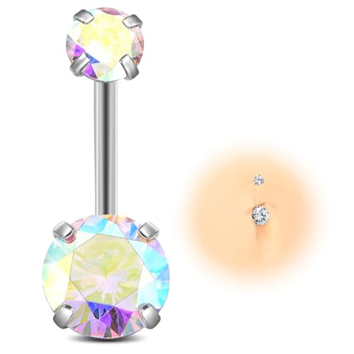 ESHIONER G23 Titan Bauchnabelpiercing Silber Bauchpiercing Stablänge Bauchnabel Piercing Belly Piercing Kurzer Stab Langer Stab Bunt Bauchnabel Schmuck damen 14G 12MM von ESHIONER