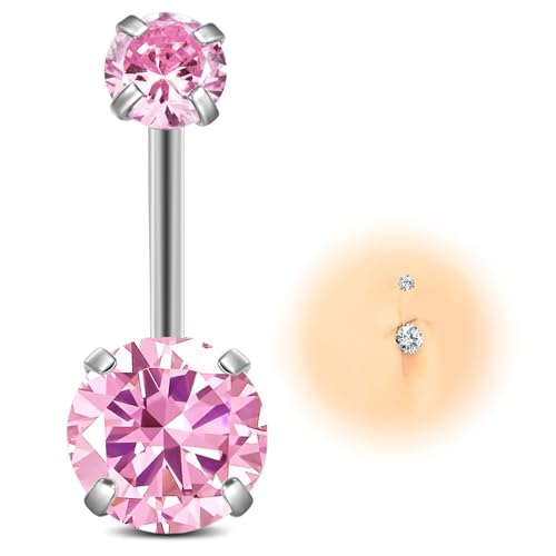 ESHIONER G23 Titan Bauchnabelpiercing Silber Bauchpiercing Stablänge Bauchnabel Piercing Belly Piercing Kurzer Stab Langer Stab Rot Rosa Bauchnabel Schmuck damen 14G 10MM von ESHIONER