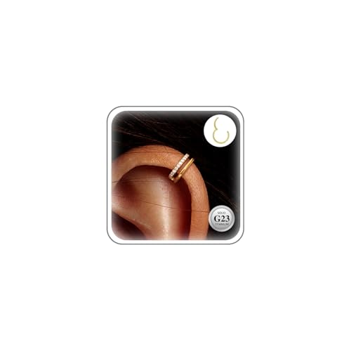 ESHIONER G23 Titan Conch Piercing Schmuck Helix Gold Hoop Septum Rook Tragus Daith Piercing CZ Hinged Segment Clicker 16G 12MM Nasenring Double Creolen Helix Knorpel Ohrringe für Damen von ESHIONER