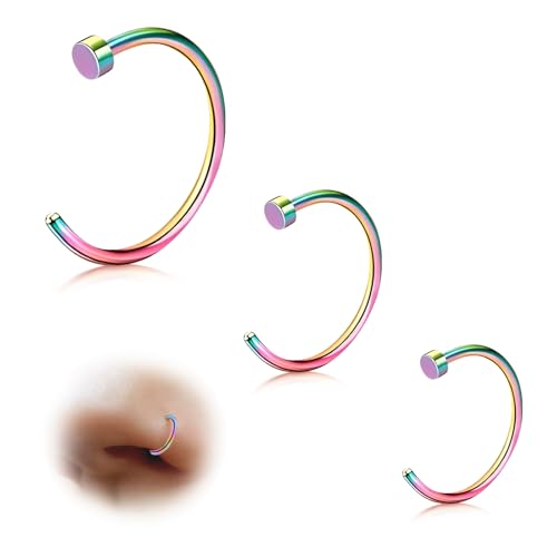ESHIONER G23 Titan Fake Nasenpiercing Nasenring Septum Fake Nasen Piercing Hoop Set Knorpel Dünn Klein Helix Hypoallergen 18G 20G 6MM/8MM/10MM Bunt 3PCS Fake Nase piercing Schmuck Damen von ESHIONER