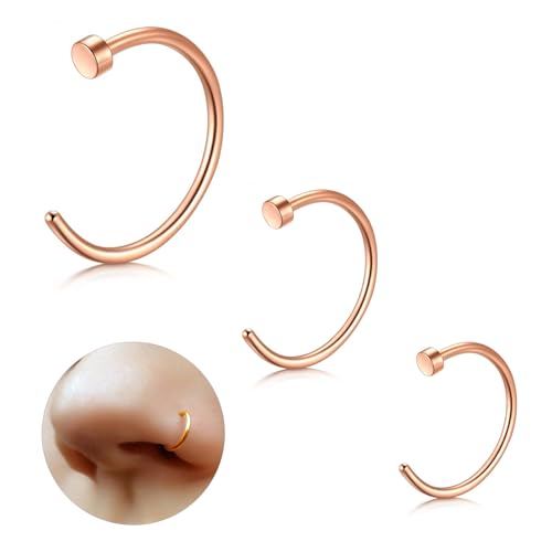 ESHIONER G23 Titan Fake Nasenpiercing Nasenring Septum Fake Nasen Piercing Hoop Set Knorpel Dünn Klein Helix Hypoallergen 18G 20G 6MM/8MM/10MM Roségold 3PCS Fake Nase piercing Schmuck Damen von ESHIONER