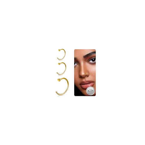 ESHIONER G23 Titan Fake Nasenpiercing Nasenring Septum Fake Nasen Piercing Hoop Set Knorpel Dünn Klein Helix Hypoallergen 18G 6MM/8MM/10MM Gold 3PCS Fake Nase piercing Schmuck Damen von ESHIONER