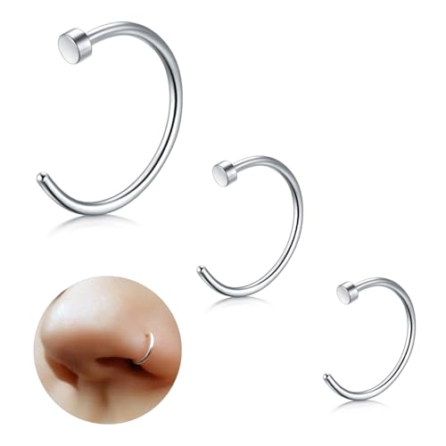 ESHIONER G23 Titan Fake Nasenpiercing Nasenring Septum Fake Nasen Piercing Hoop Set Knorpel Dünn Klein Helix Hypoallergen 18G 6MM/8MM/10MM Silber 3PCS Fake Nase piercing Schmuck Damen von ESHIONER