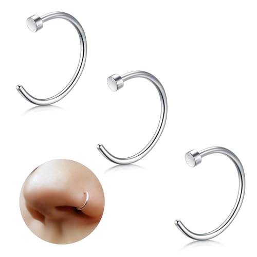 ESHIONER G23 Titan Fake Nasenpiercing Nasenring Septum Fake Nasen Piercing Hoop Set Knorpel Dünn Klein Helix Hypoallergen 18G 6MM Silber 3PCS Fake Nase piercing Schmuck Damen von ESHIONER
