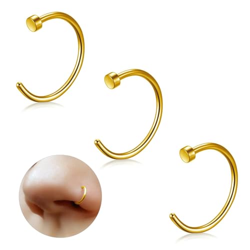 ESHIONER G23 Titan Fake Nasenpiercing Nasenring Septum Fake Nasen Piercing Hoop Set Knorpel Dünn Klein Helix Hypoallergen 18G 8MM Gold 3PCS Fake Nase piercing Schmuck Damen von ESHIONER