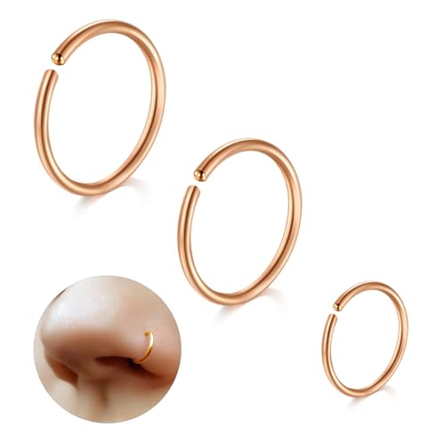ESHIONER G23 Titan Nasenpiercing Nasenring Hoop Set Knorpel Ringe Dünn Klein Septum Helix Ringe Hypoallergen 20G 6MM/8MM/10MM Roségold 3PCS Knorpel Ohrring Nase piercing Schmuck Damen von ESHIONER
