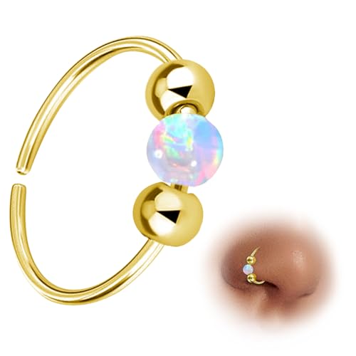ESHIONER G23 Titan Nasenpiercing Ring Gold Nasenring Piercing Ohr Septum Helix Ring Nostril Tragus Conch lippenpiercing Hypoallergen Weiß Opal Nase Ringe Piercing Schmuck Damen Dünn 20G 9MM von ESHIONER