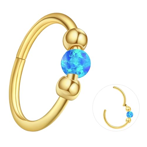 ESHIONER G23 Titan Nasenpiercing Ring Nasenring Piercing Ohr Septum Piercing Helix Ring Nostril Tragus Conch Clicker lippenpiercing 18G 10MM Hypoallergen Gold Blau Opal Nose Ringe für Damen von ESHIONER