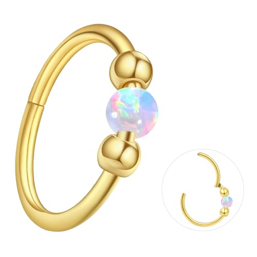 ESHIONER G23 Titan Nasenpiercing Ring Nasenring Piercing Ohr Septum Piercing Helix Ring Nostril Tragus Conch Clicker lippenpiercing 18G 10MM Hypoallergen Gold Weiß Opal Nose Ringe für Damen von ESHIONER
