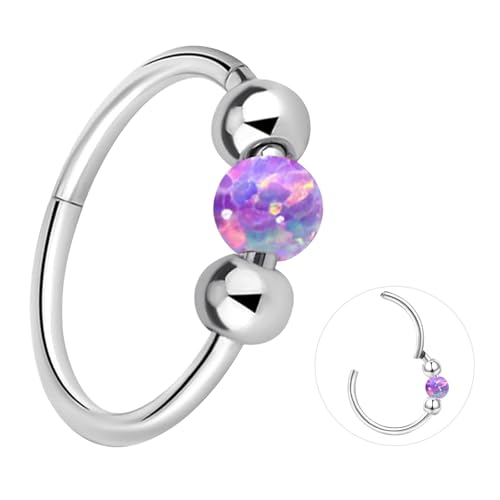 ESHIONER G23 Titan Nasenpiercing Ring Nasenring Piercing Ohr Septum Piercing Helix Ring Nostril Tragus Conch Clicker lippenpiercing 18G 10MM Hypoallergen Lila Opal Nose Ringe für Damen von ESHIONER
