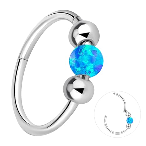 ESHIONER G23 Titan Nasenpiercing Ring Nasenring Piercing Ohr Septum Piercing Helix Ring Nostril Tragus Conch Clicker lippenpiercing 18G 8MM Hypoallergen Blau Opal Nose Ringe für Damen von ESHIONER