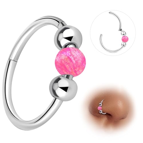 ESHIONER G23 Titan Nasenpiercing Ring Nasenring Piercing Ohr Septum Piercing Helix Ring Nostril Tragus Conch Clicker lippenpiercing 18G 8MM Hypoallergen Rosa Opal Nose Ringe für Damen von ESHIONER