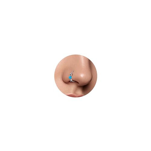 ESHIONER G23 Titan Nasenpiercing Ring Silber Nasenring Piercing Ohr Septum Helix Ring Nostril Tragus Conch lippenpiercing Hypoallergen Blau Opal Nase Ringe Piercing Schmuck Damen Dünn 20G 7MM von ESHIONER