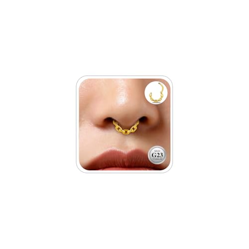 ESHIONER G23 Titan Septum Piercing Daith Nasenringe Gold Kette Clicker Ring Niedlich Klein Hinged Segment Clicker 8MM 16G Daith Piercing Schmuck für Damen Herren von ESHIONER