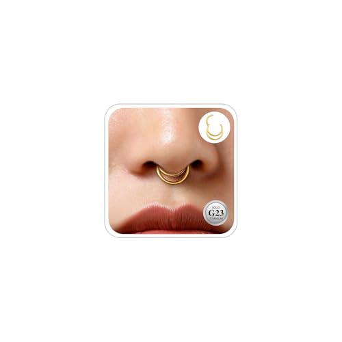 ESHIONER G23 Titan Septum Piercing Daith Nasenringe Gold Kreis Clicker Ring Niedlich Klein Hinged Segment Clicker 8MM 16G Daith Piercing Schmuck für Damen Herren von ESHIONER