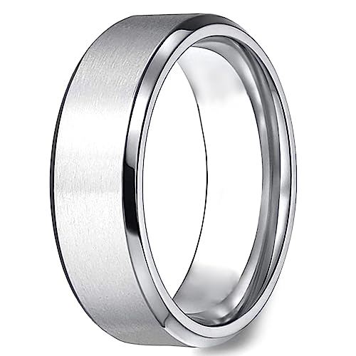 ESHIONER G23 Titan Ringe für Herren Damen 8MM Silber Ringe Herren Eheringe Herren Verlobungsringe Freundschaftsring Versprechungsring Ehering Größe 52(16.6) - 70(22.2) von ESHIONER