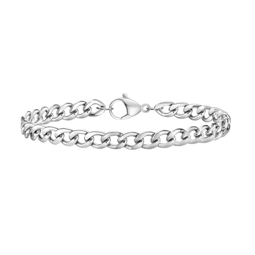 ESHIONER Herren Armbänder für Männer Cuban Figaro Curb Link Kette Silber Armband 20cm von ESHIONER