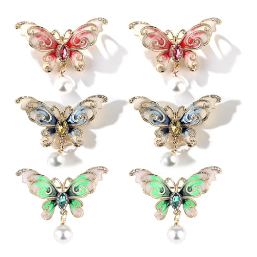 ESIW Schmetterlings-Brosche mit Metallbordüre, Strass, Kristall, Schmetterlings-Brosche, Anstecknadel (3 Farben), 6 Stück von ESIW