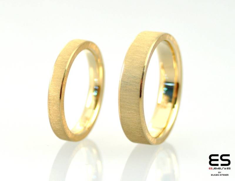 Ausgefallene Eheringe 18K Gold, Moderne Aus Egeringe Gelbgold, Trauring Set Gelbgold Eheringe, 750 Gold von ESJewelryBarcelona