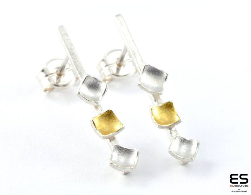 Handgemachte Moderne Ohrringe Aus 925 Silber Und 24 Karat Gold Feingold Keum Boo Elegant Geometrisch Minimalistisch Mozaiku Kollektion von ESJewelryBarcelona