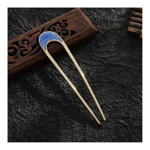 5 STÜCKE Einfache U form Barrettes Pins Für Frauen Mädchen Haar Sticks Braut Haar Styling Zubehör Gold Farbe Metall Haarnadeln Barrettes (Gold Blau Emaille-1) von ESMENATZLS