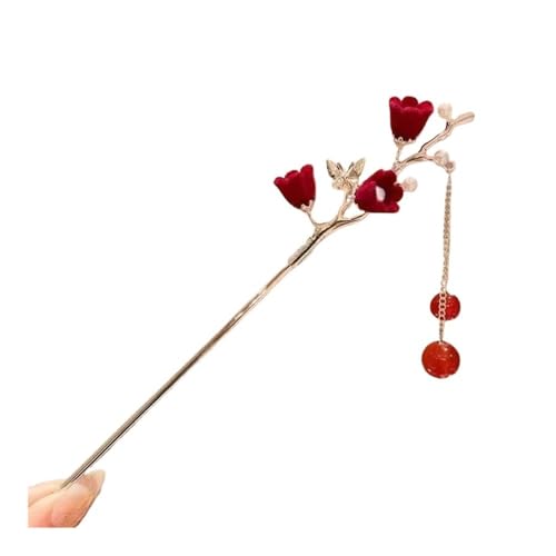 Damen-Haarnadel im nationalen Stil, elegant, Haarschmuck, chinesische rote Rose, Beflockung, Antik (02) von ESMENATZLS