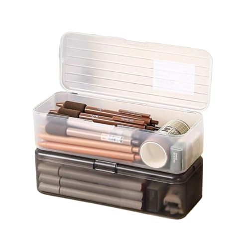 ESMENATZLS Große Kapazität Aufbewahrungsbox Kunststoff Transparent Federmäppchen Multifunktions Stiftebox Student, Schwarz-S, Einheitsgröße von ESMENATZLS